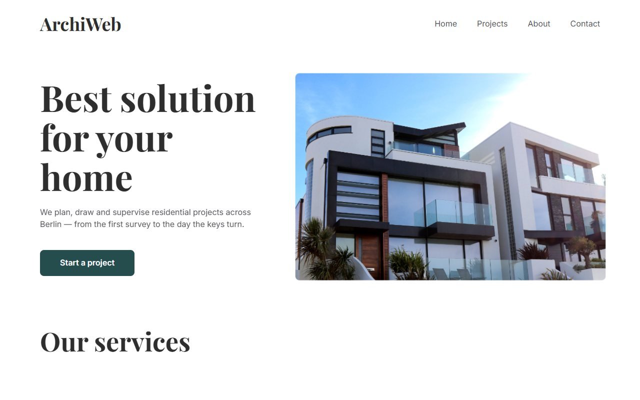 ArchiWeb — сайт архитектурного бюро в Берлине — HTML/CSS/JS. Сайт архитектурного бюро из Берлина, которое ведёт жилые проекты с 2014 года.