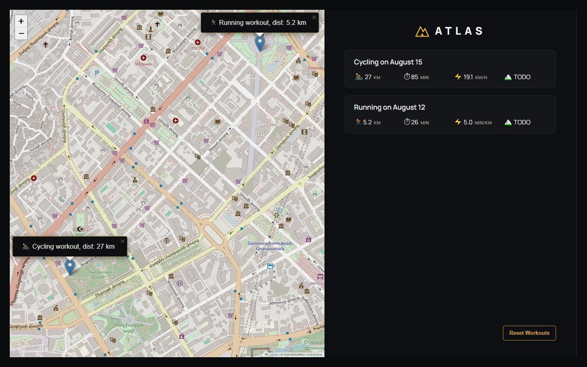 ATLAS — Map-Based Workout Diary