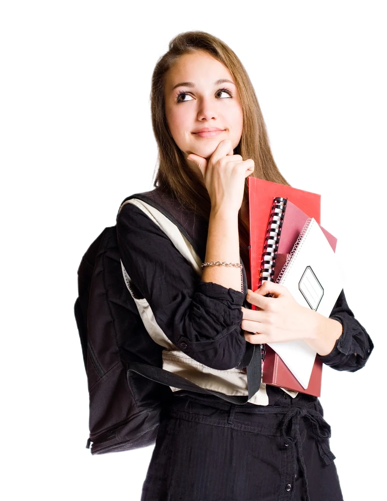 Student holding folders and a notebook