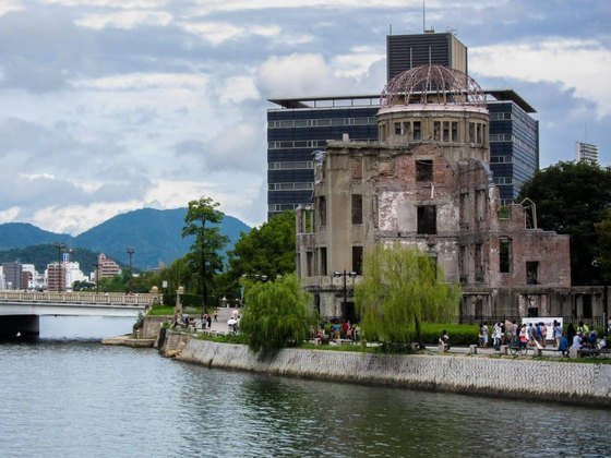 The Hiroshima Peace Memorial beside the river