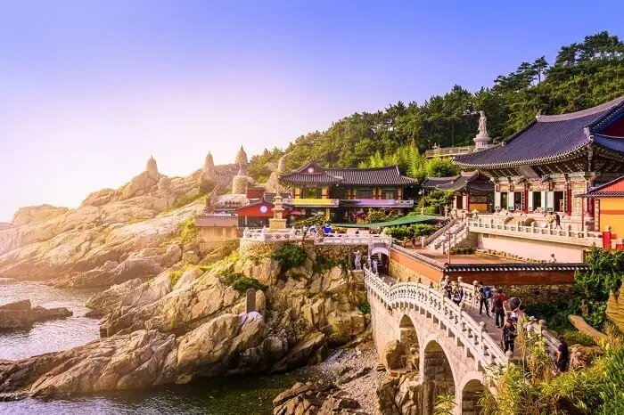 Traditional Korean village rooftops on a hillside